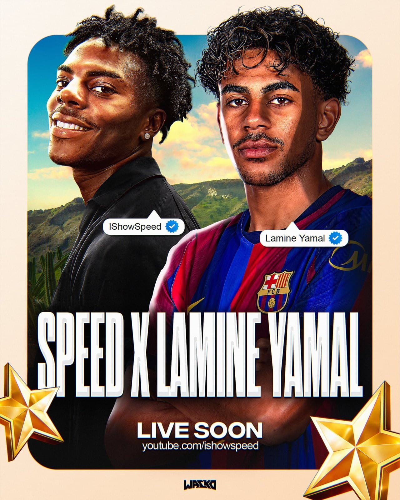 Stream poster for IShowSpeed and Lamine Yamal in a Barcelona shirt
