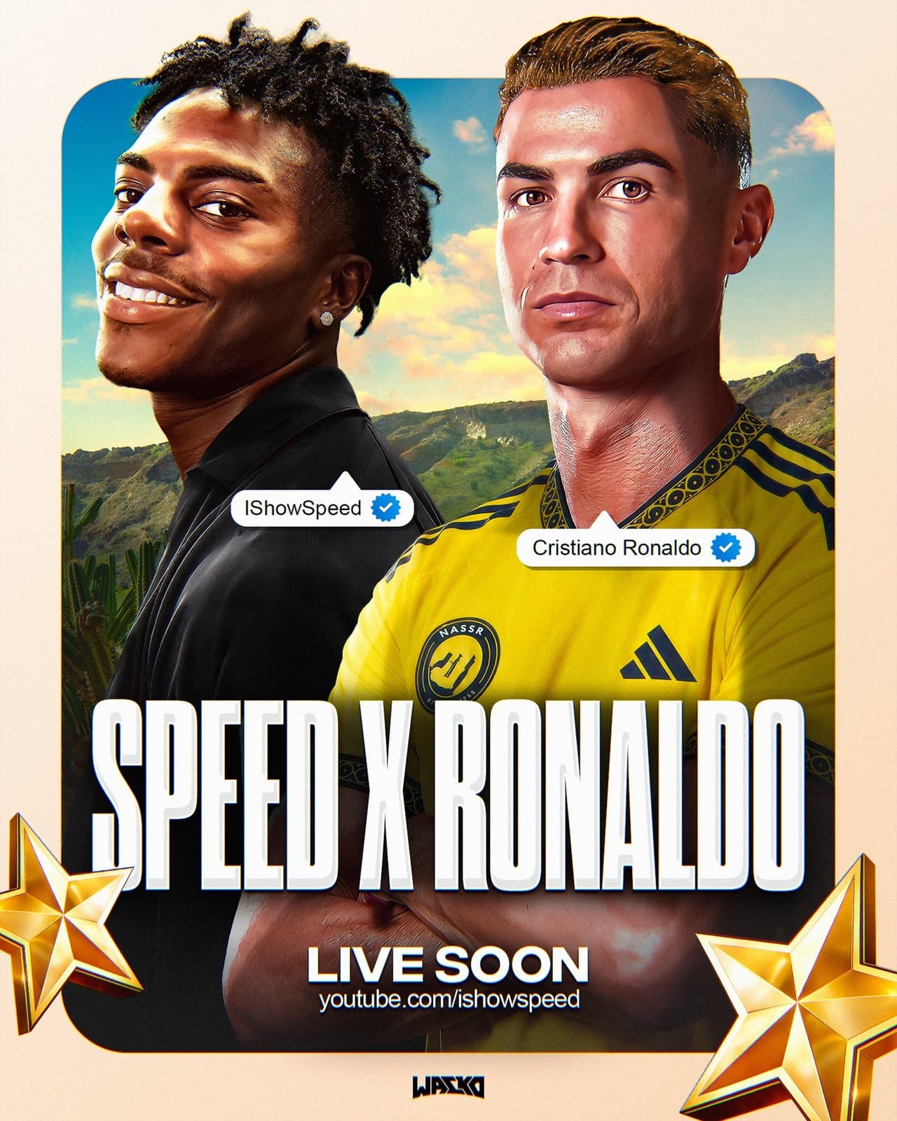 Stream poster for IShowSpeed and Cristiano Ronaldo against green hills