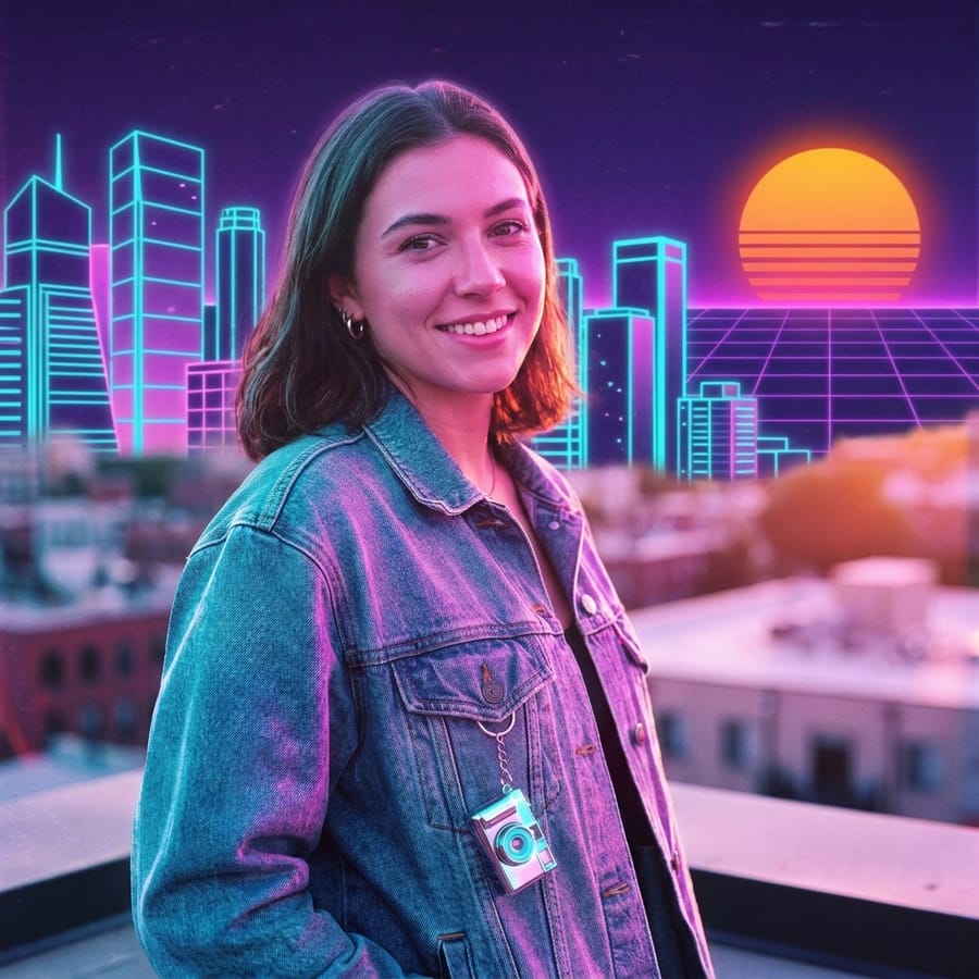 The same creator photo restyled by Cinx AI into a Vaporwave look